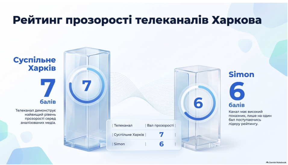 Прозорість мутного скла: хто стоїть за інформацією у Харкові інфографіка, яка репрезентує рівень прозорості харківських телеканалів